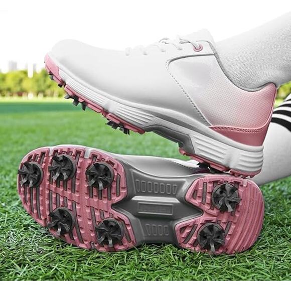 Women’s Golf Shoes White Pink Spiked Comfort Grip Waterproof Sneakers Size 9 - Picture 4 of 7